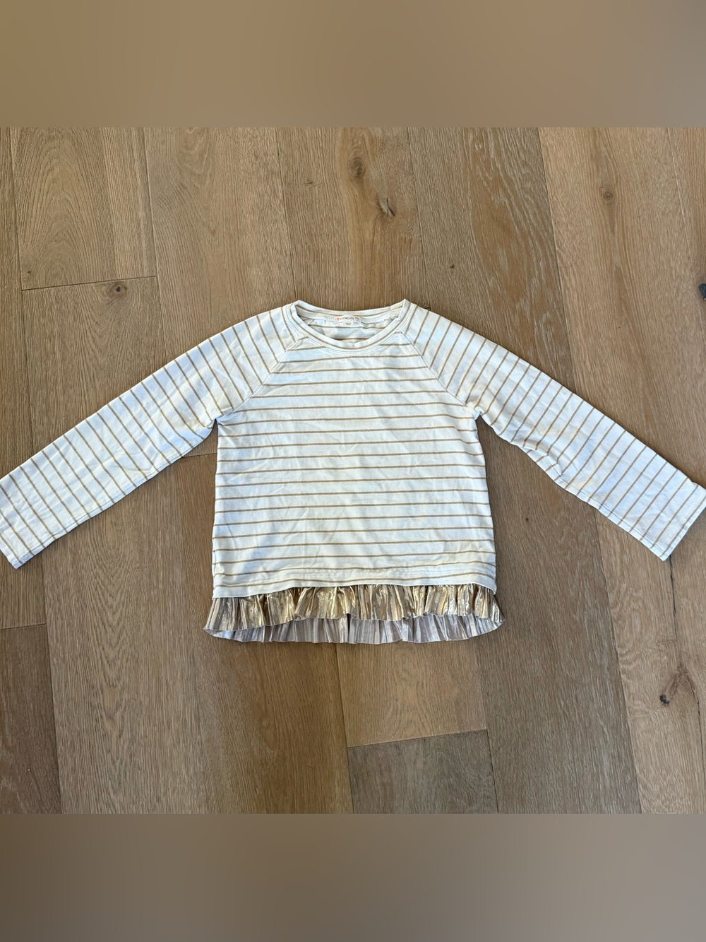 Crewcuts (J.Crew) Striped Long-Sleeve Top with Metallic Ruffle Trim - size 10